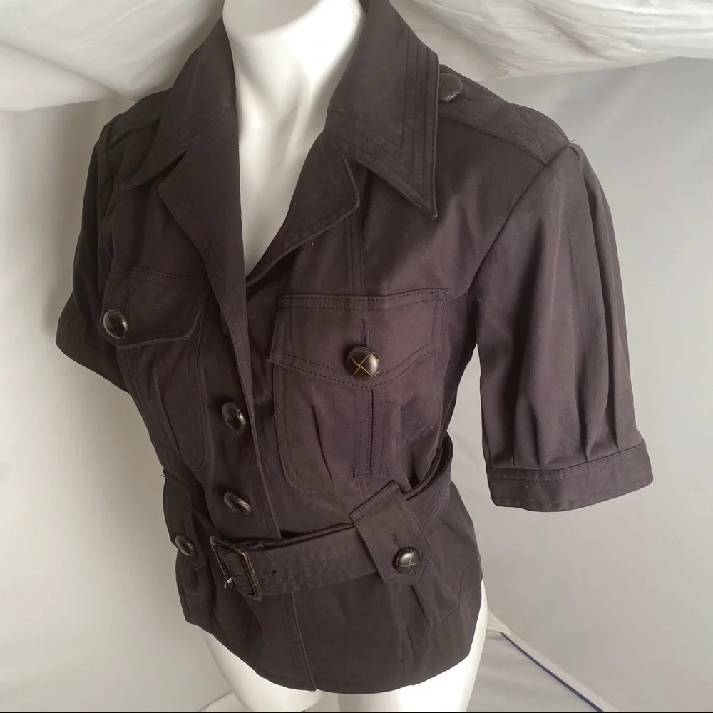 Marc by Marc Jacobs black gathered puff sleeve belted safari style blazer jacket